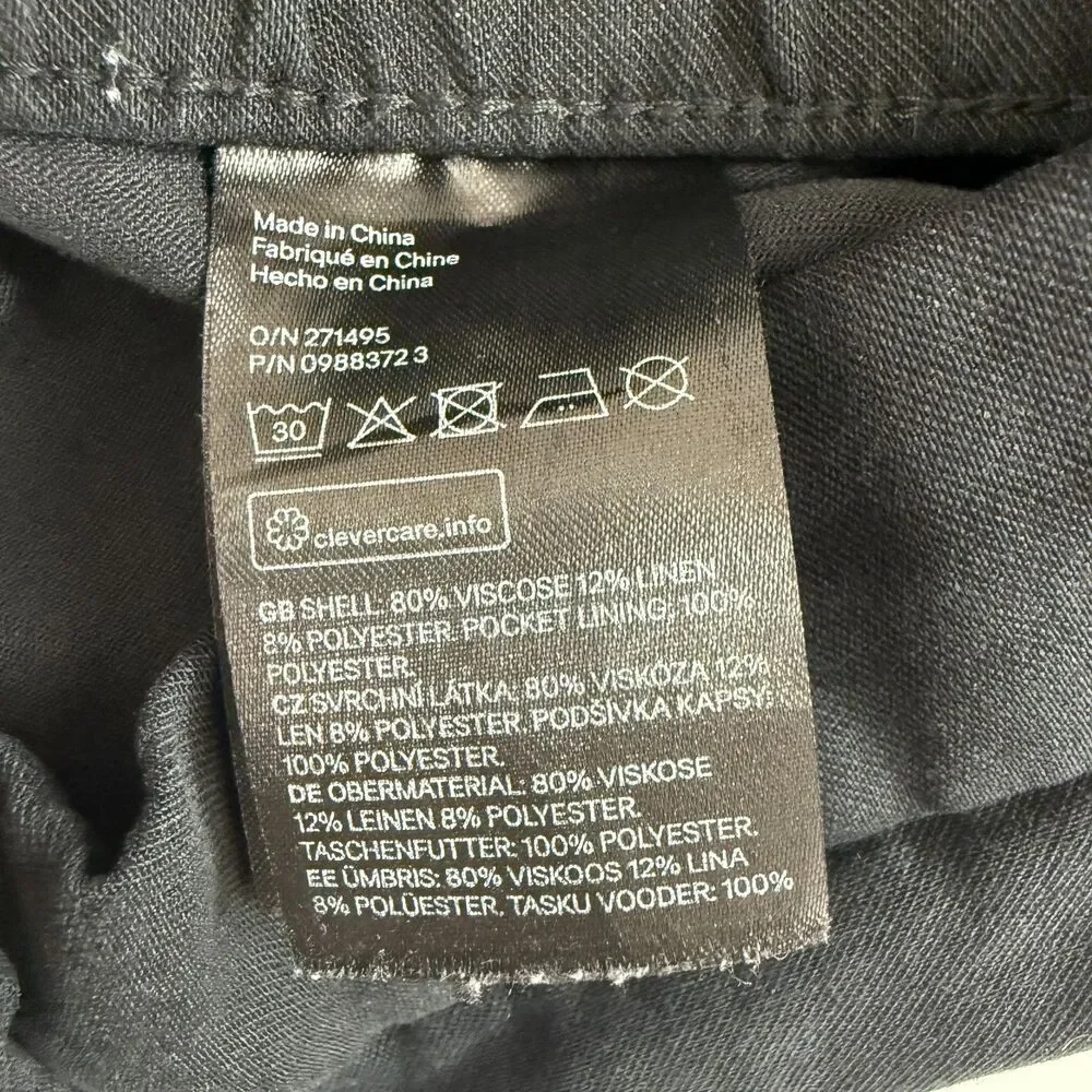 H&M Womens Size 4 Black Wide Leg Pants Linen Blend High Rise Trousers